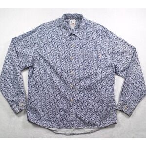 VGT Urbaniak Shirt Mens Medium Blue White Floral Print Button Up Long Sleeve USA